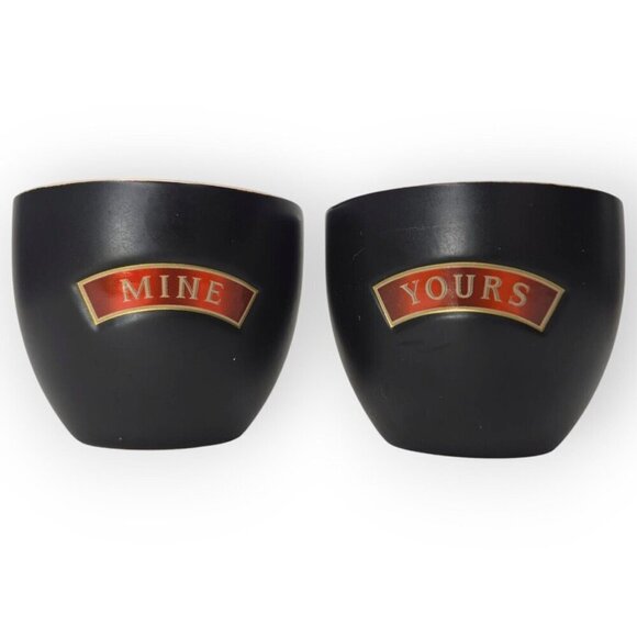 BAILEY'S Irish Cream Yours And Mine Black Ceramic Cups Set of 2 2.75" Collectors - Picture 1 of 9